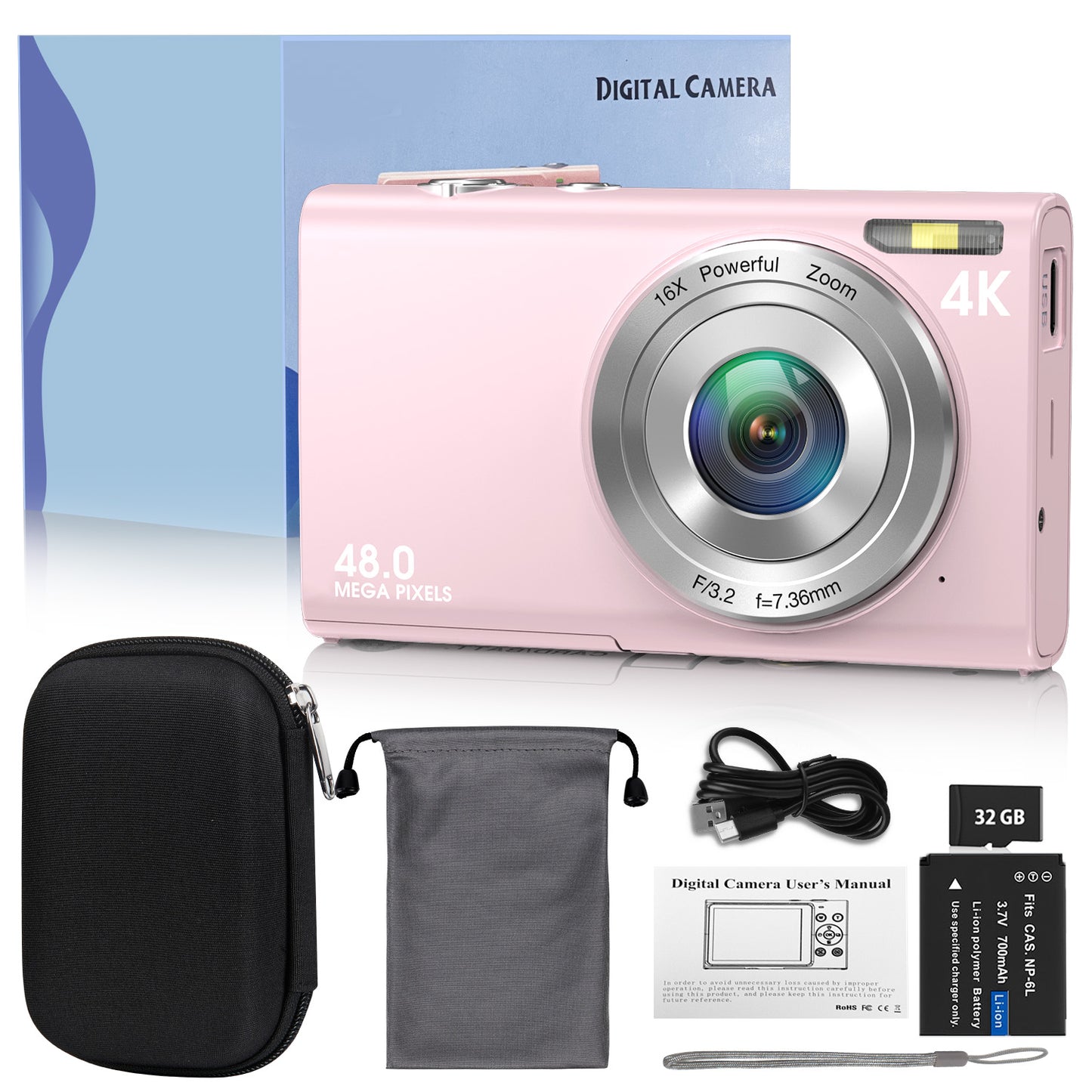 4K Digital Camera Auto Focus Vlog Camera HD 48MP with 2.8 Inch Large Screen Camcorder Camera for Kids Adult Photography