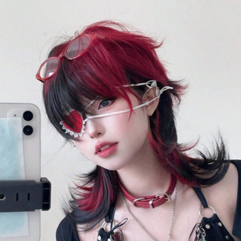 Synthetic heat-resistant wig with bangs multi-color wig, 16 inches, fiber material, fashionable, natural and lifelike