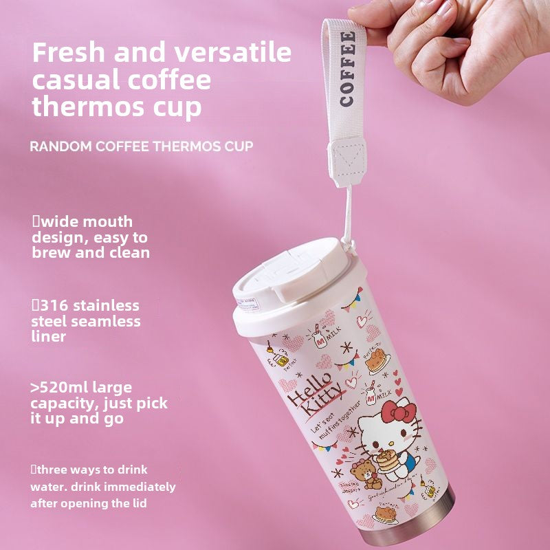 sanrio straw cup stainless steel 316 cute Hello Kitty coffee cup Kawaii cartoon large capacity thermos cup creativity Gift