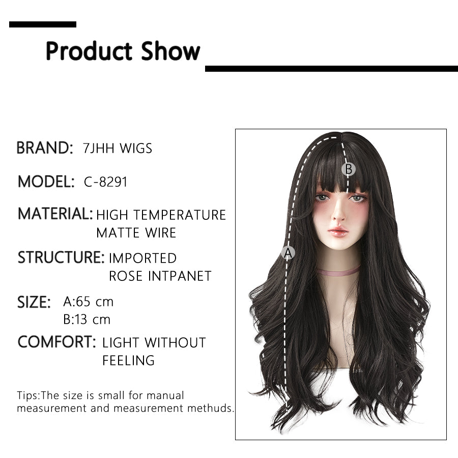 Popular Brown Gray Long Deep Wavy Lolita Wig with Bangs Synthetic Wig Women Fashion Thick Curly Hair