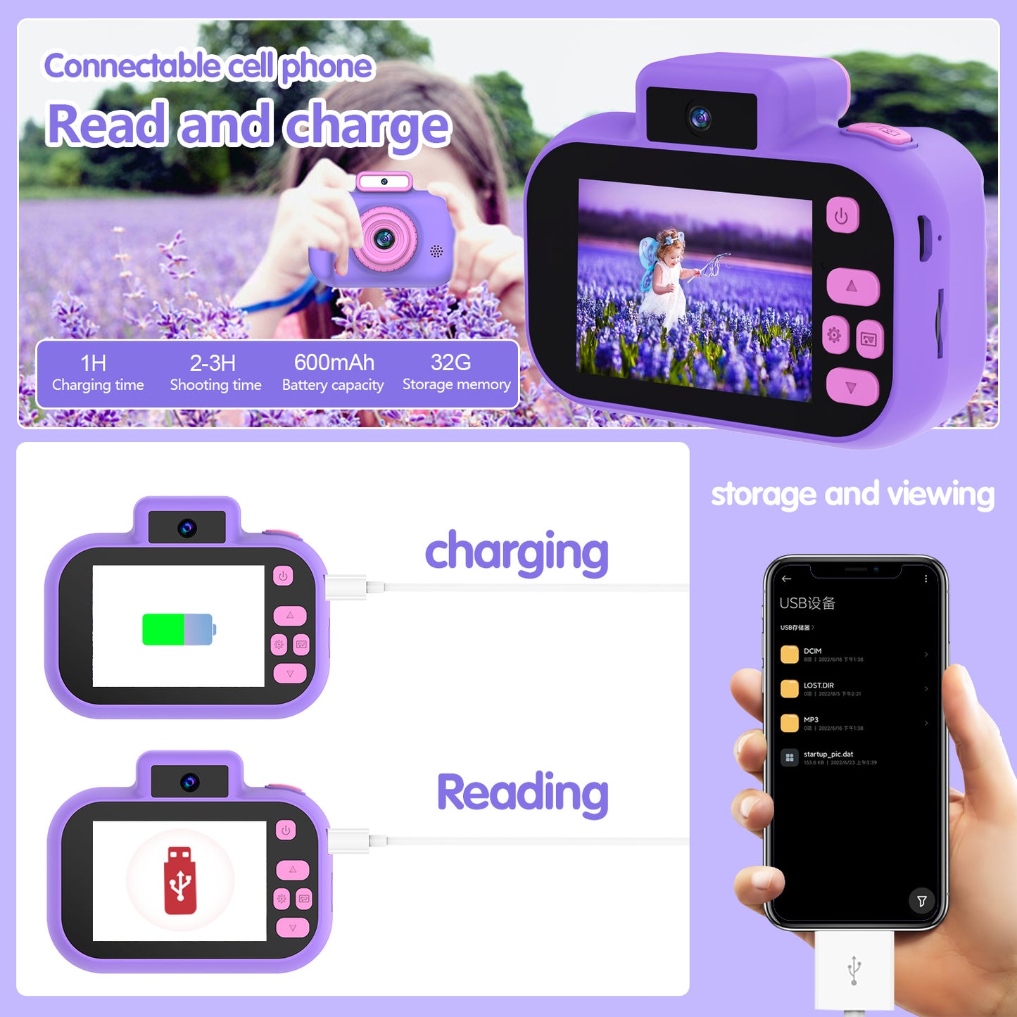 Toddler Camera with Lanyard Digital Video USB Charging for Children Party Gifts