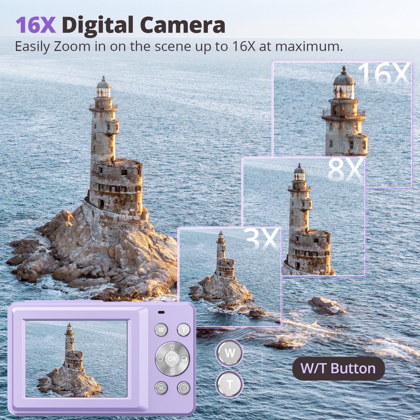 Digital camera, children's camera, video camera, with 16 - x zoom, compact camera, comes with a 32GB card