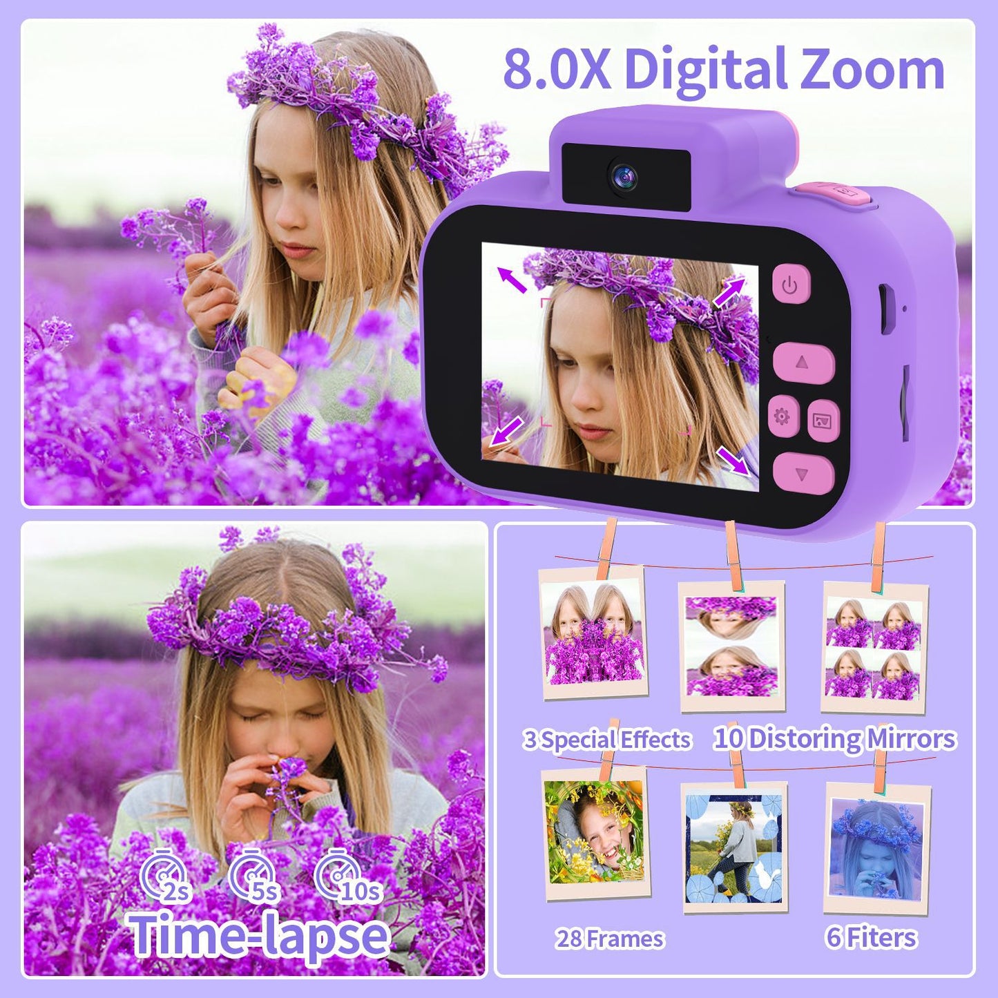 Toddler Camera with Lanyard Digital Video USB Charging for Children Party Gifts