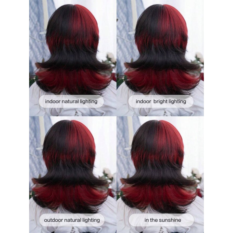 Synthetic heat-resistant wig with bangs multi-color wig, 16 inches, fiber material, fashionable, natural and lifelike