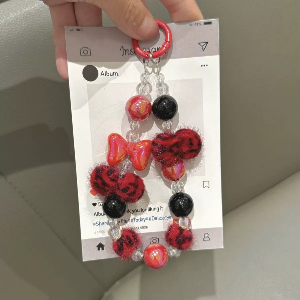 Pink Leopard Mobile Phone Lanyard Wrist Strap Women'S Hand-Held Chain Short Anti-Lost Cell Phone Case Cute Lanyard Key Pendant