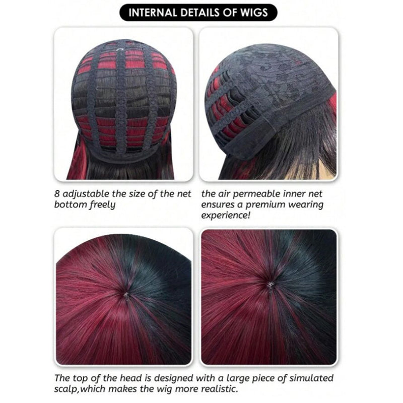 Synthetic heat-resistant wig with bangs multi-color wig, 16 inches, fiber material, fashionable, natural and lifelike