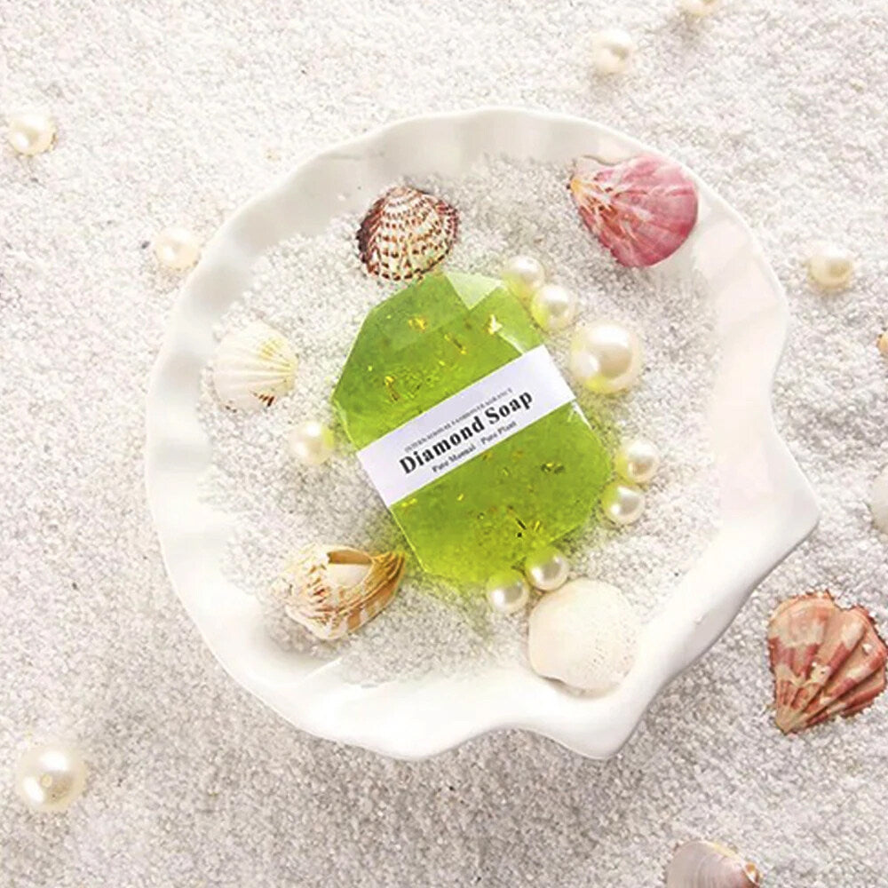 FlowWeek Hyaluronic Acid Diamond Essential Oil Soap Handmade Soap Gem Gold Foil Soap Face Hand Body Cleaning Soap Wedding Gifts