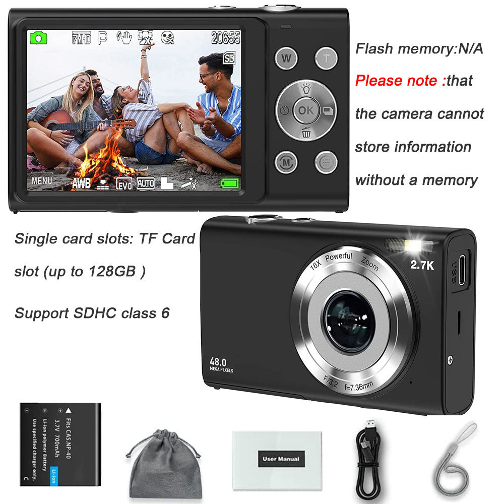 4K Digital Camera Auto Focus Vlog Camera HD 48MP with 2.8 Inch Large Screen Camcorder Camera for Kids Adult Photography