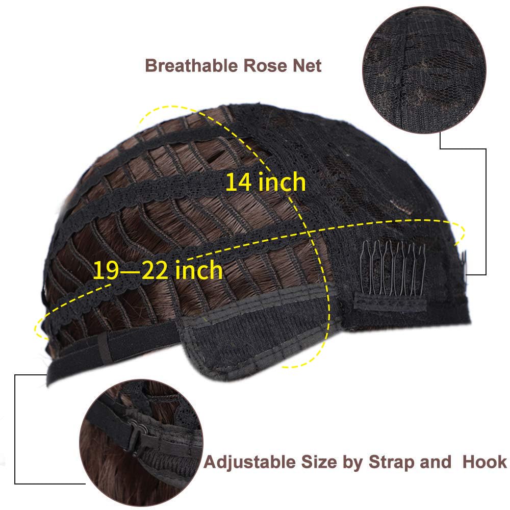 Brown synthetic curly wavy bob wig with bangs for women