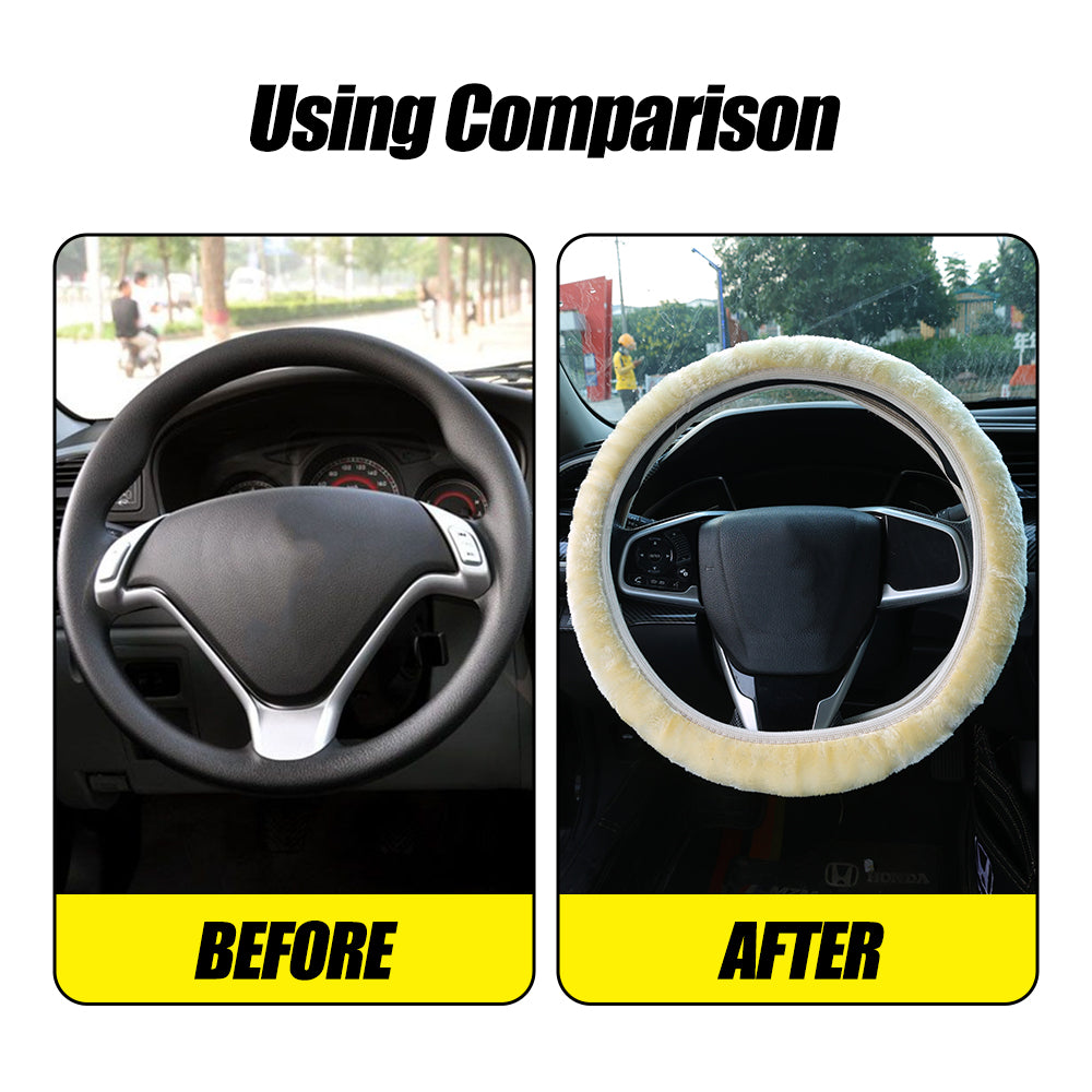 Car Plush Warm Steering Wheel Cover | Winter Faux Fur Universal Car Interior Accessory