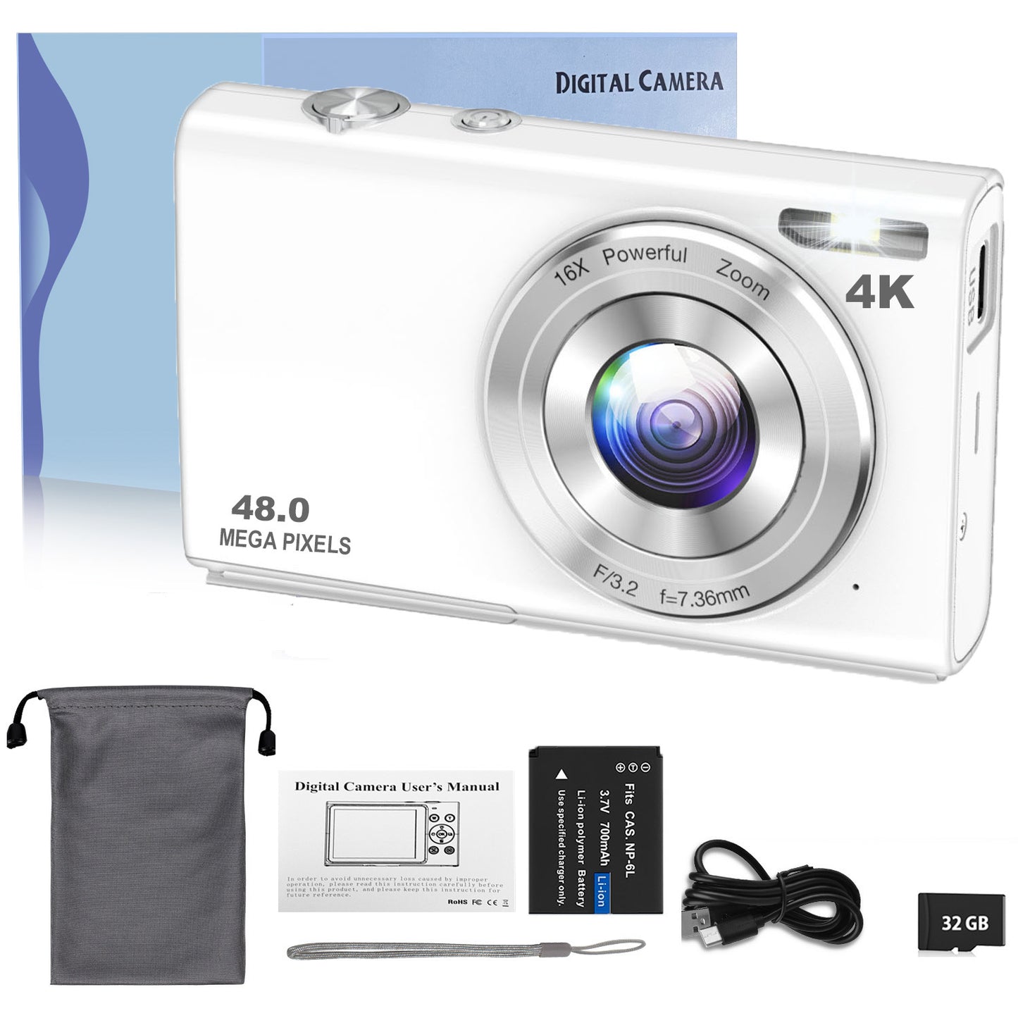 4K Digital Camera Auto Focus Vlog Camera HD 48MP with 2.8 Inch Large Screen Camcorder Camera for Kids Adult Photography