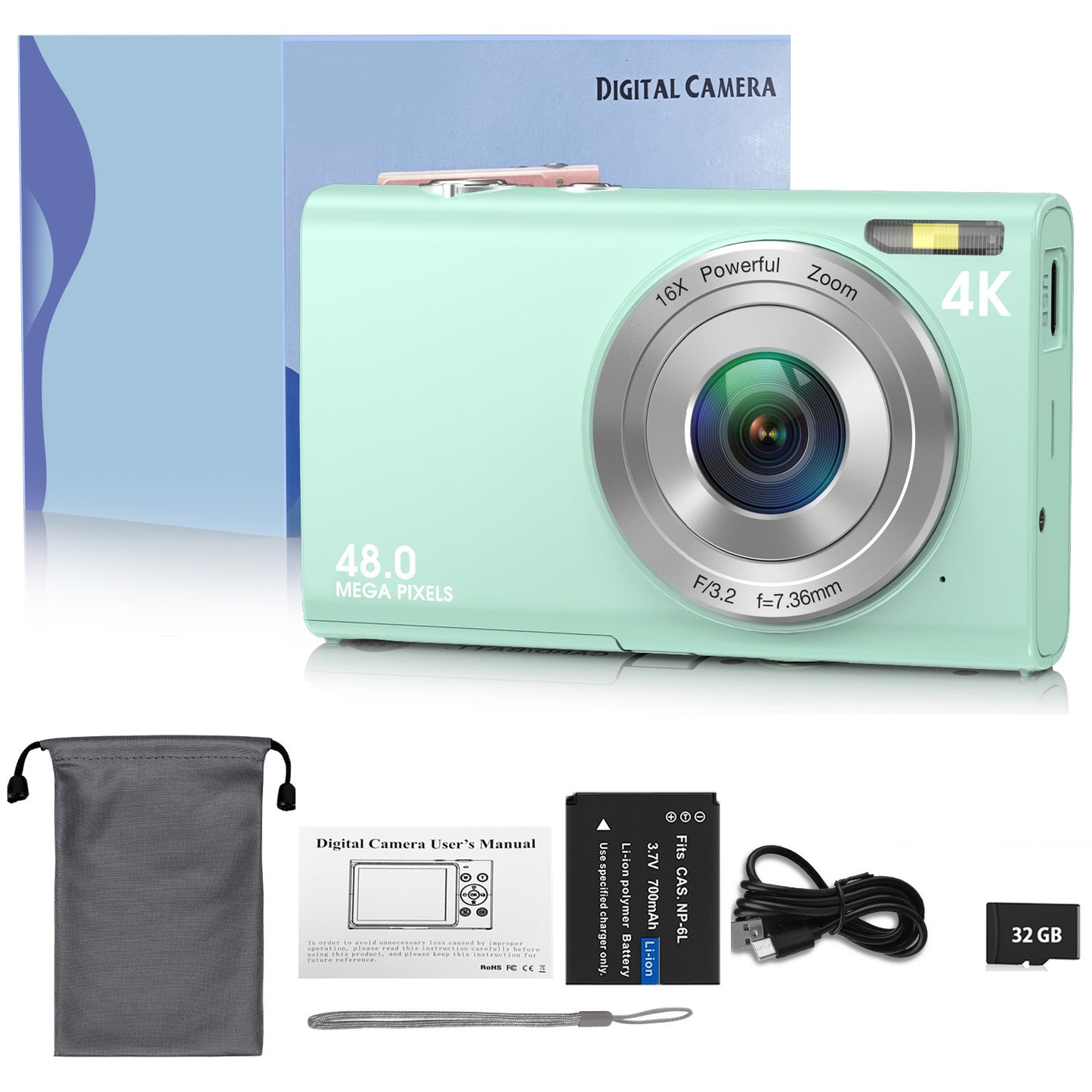 4K Digital Camera Auto Focus Vlog Camera HD 48MP with 2.8 Inch Large Screen Camcorder Camera for Kids Adult Photography