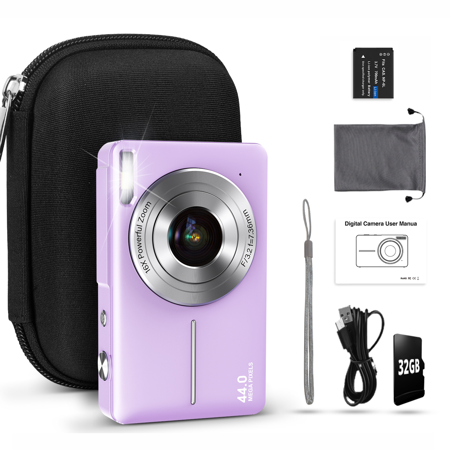 Digital camera, children's camera, video camera, with 16 - x zoom, compact camera, comes with a 32GB card