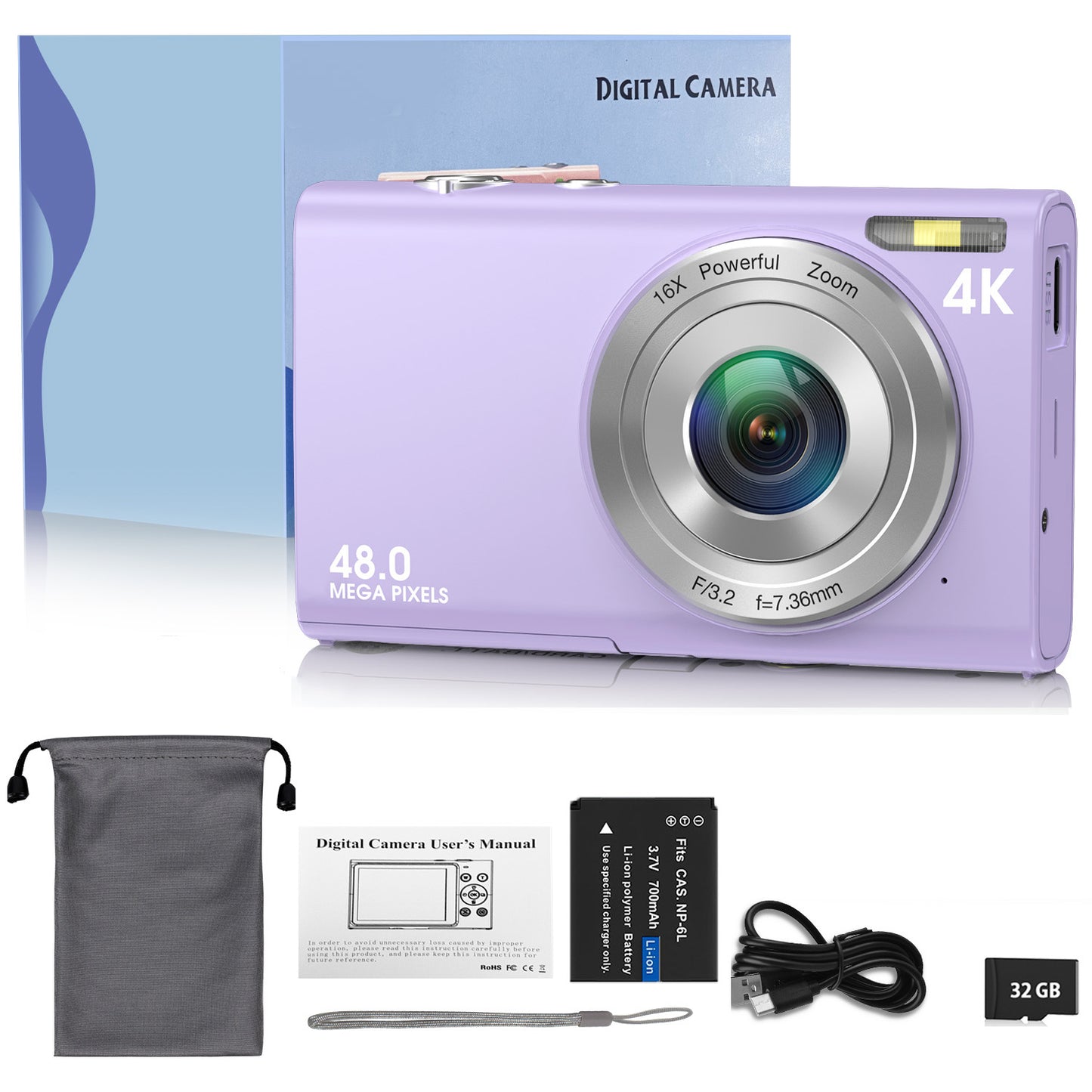 4K Digital Camera Auto Focus Vlog Camera HD 48MP with 2.8 Inch Large Screen Camcorder Camera for Kids Adult Photography