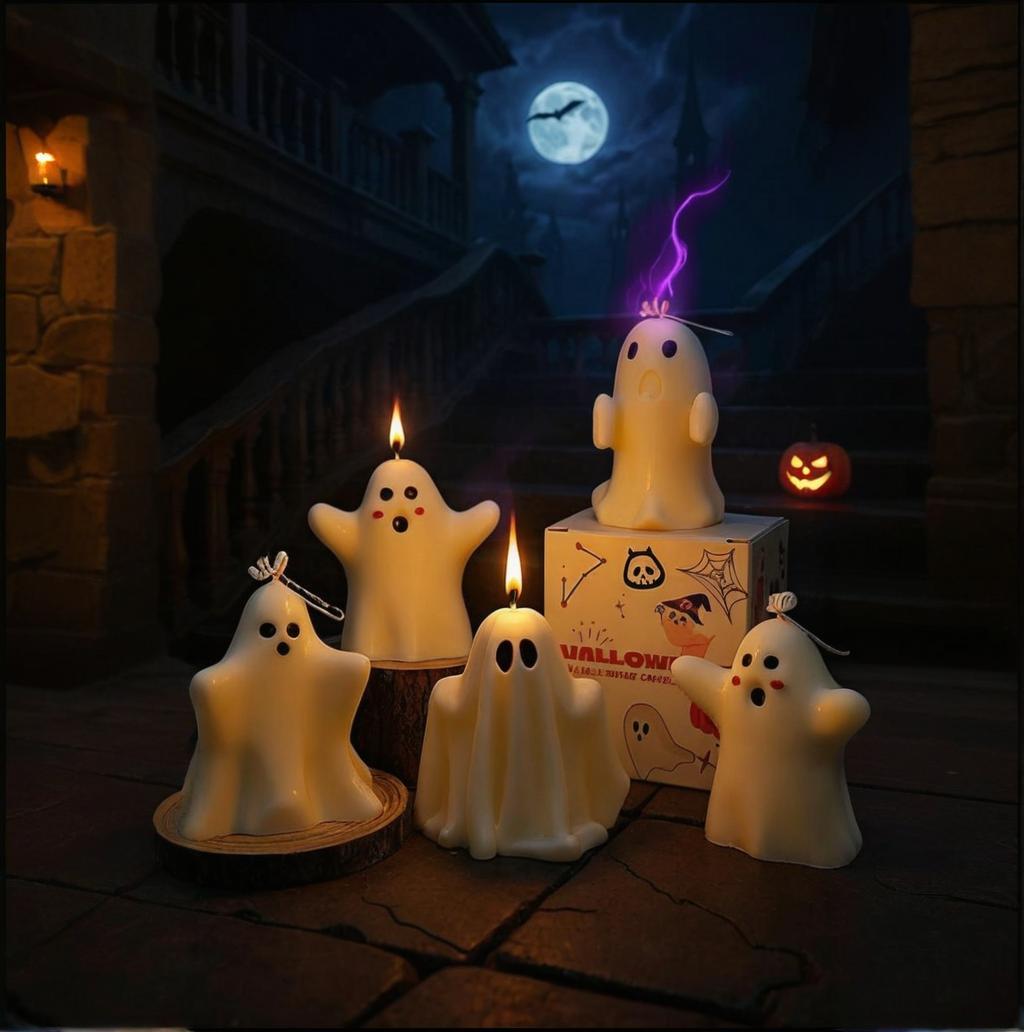 1pcs "Boo" Scented Halloween Candle 2025 - Pure White Flickering Ghost with Black Eyes Centerpiece Gift