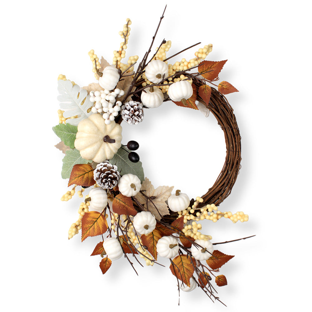 Harvest Festival Farmhouse Wreath Set | Thanksgiving Maple Leaf + White Pumpkin | Decorative Pendant Ornaments