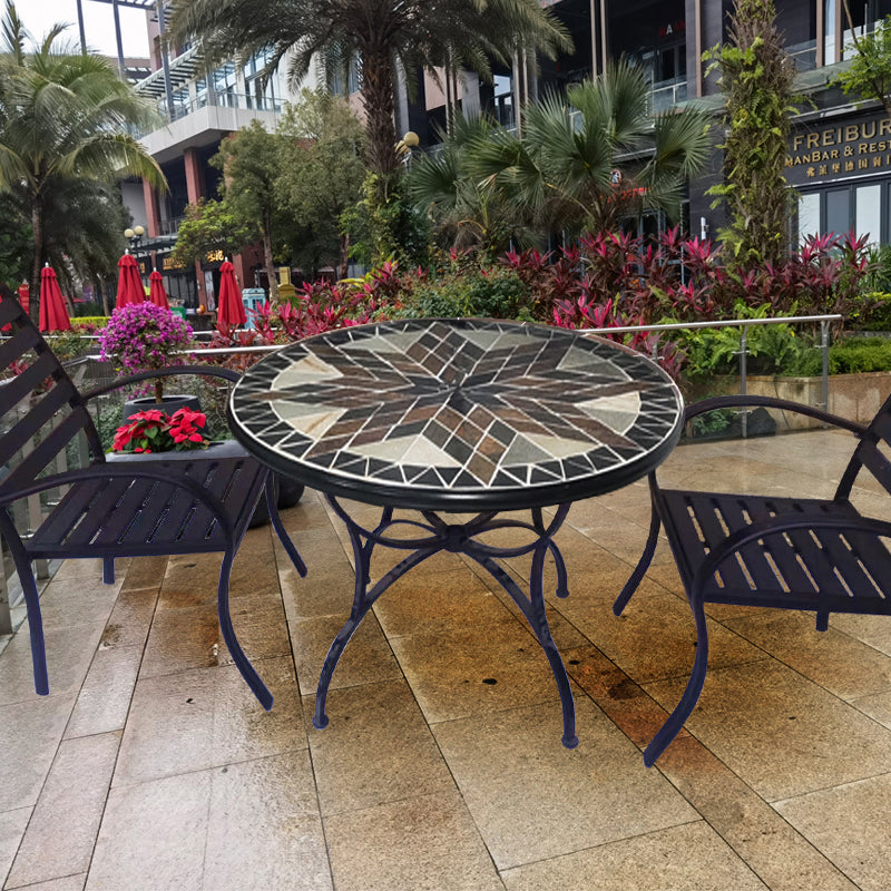 Garden Stone Large Round Table | Colorful Collage Art Tabletop, Creating a Cozy Outdoor Space