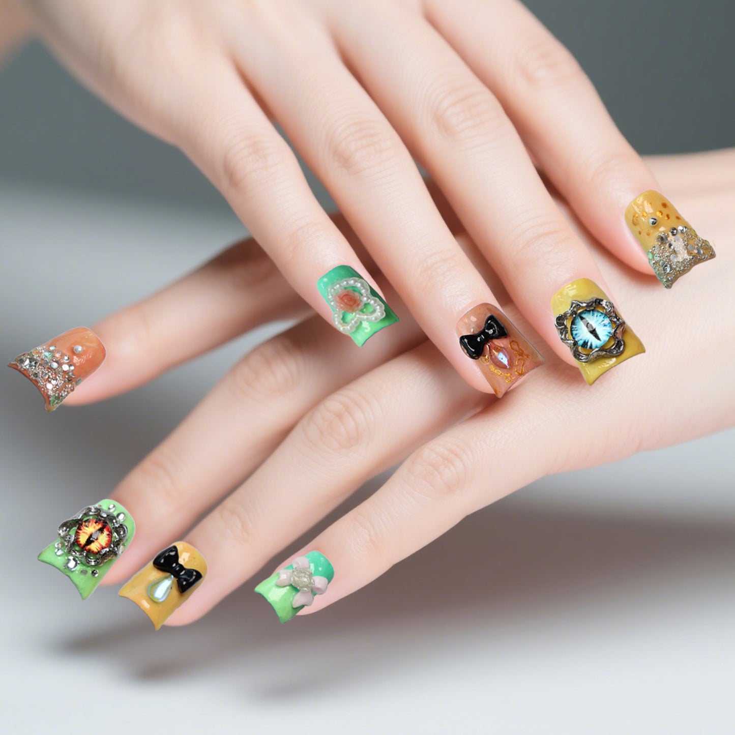 Smart color nail art: cat-eye bow playful time