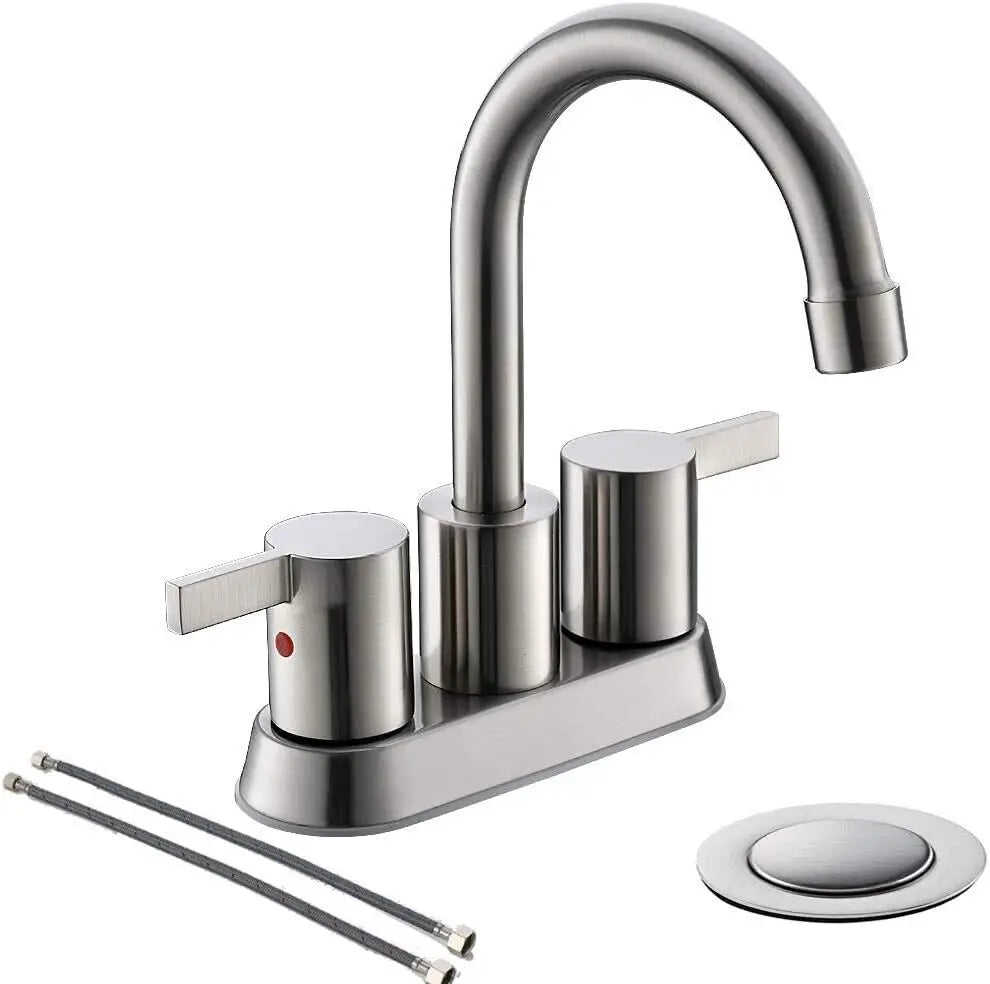 4 Inch 2-Handle Brushed Gold Bathroom Lavatory Faucet | With Pop-up Sink Drain & Supply Lines