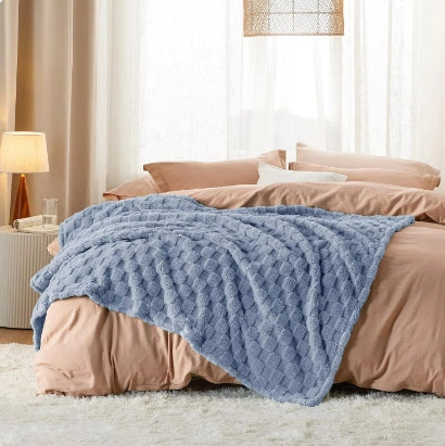 Blue Fleece Sofa Blanket - Super Soft and Cozy Large Blanket for Women, Cute Small Blanket for Girls
