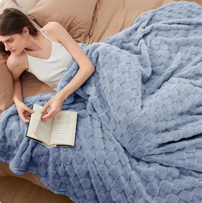 Blue Fleece Sofa Blanket - Super Soft and Cozy Large Blanket for Women, Cute Small Blanket for Girls