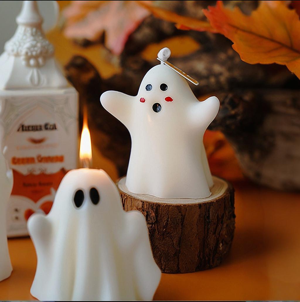 1pcs "Boo" Scented Halloween Candle 2025 - Pure White Flickering Ghost with Black Eyes Centerpiece Gift