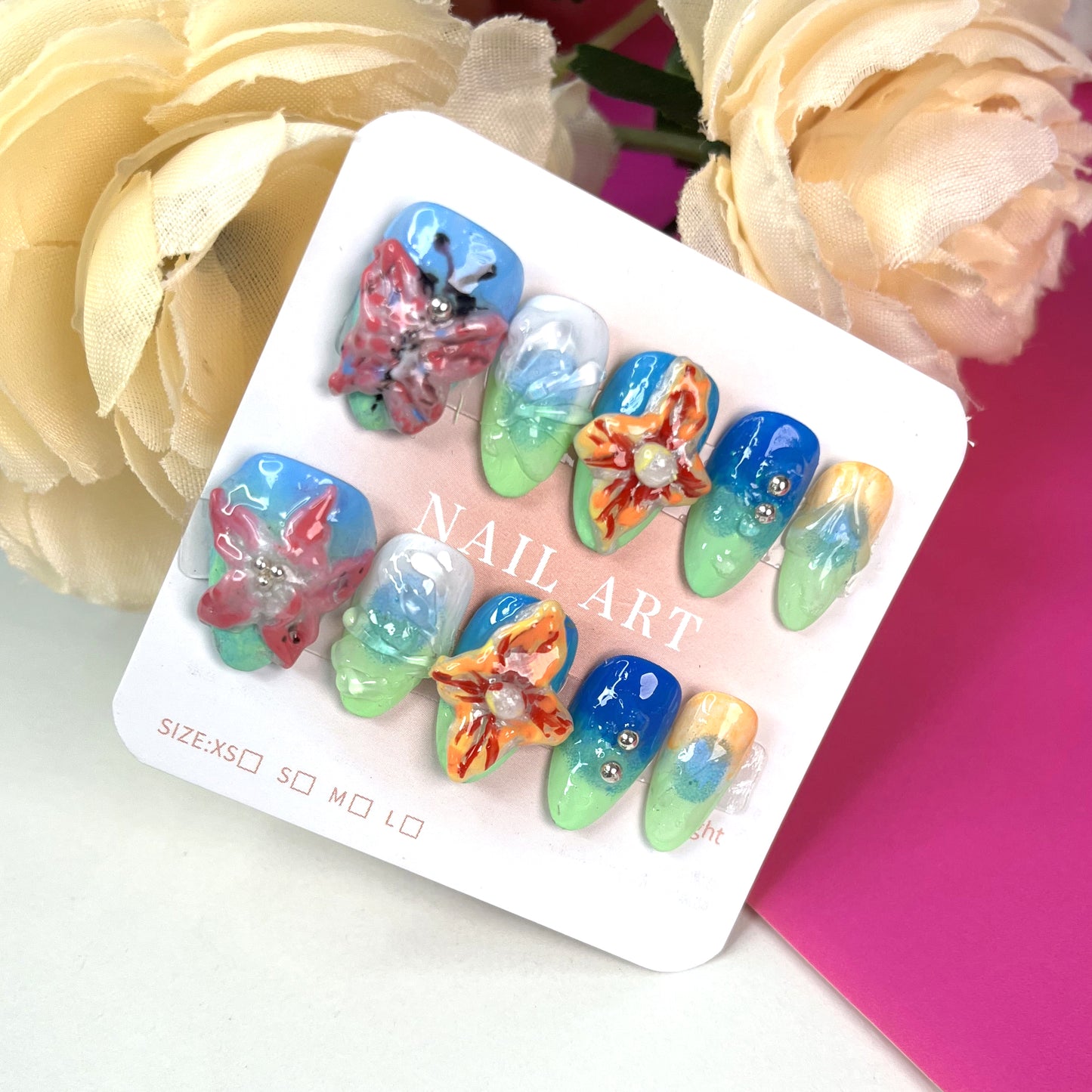 3D Flower and Butterfly Nail Art Stickers, Fresh Gradient Art