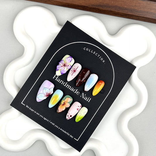 Original 3D Wearable Nails | European-American Almond-Shaped Nail Tips | Pure Hand-Carved Nail Art