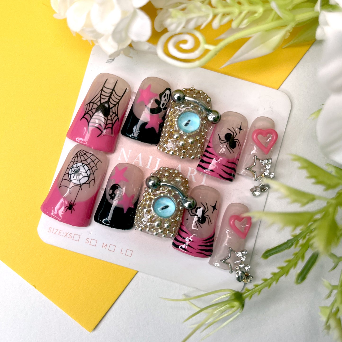 Halloween Sweet and Cool Style Nail Stickers with Spider Web, Spider and Star Elements