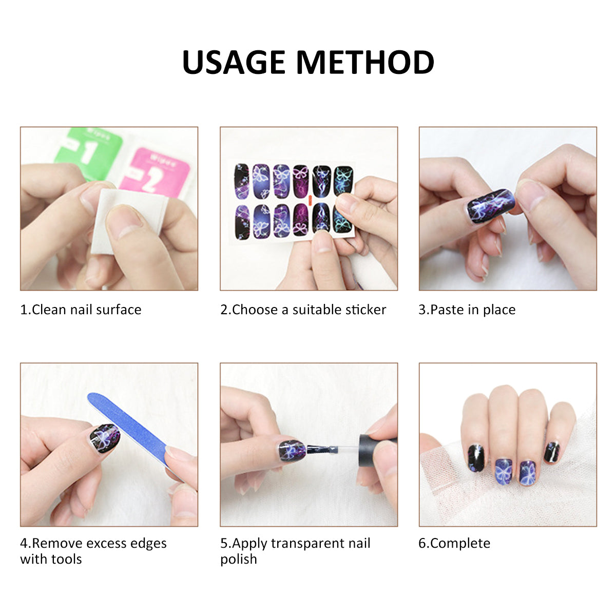 10 Sheets of Self-Adhesive Nail Polish Stickers with Nail File Creative Stickers
