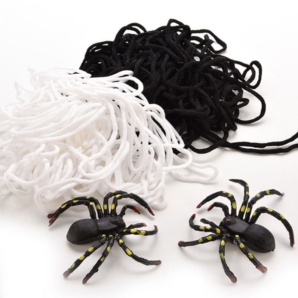Halloween Giant Spider Web Decoration | Black & White Elastic Web | Horror Atmosphere Party Bar Haunted House Decor