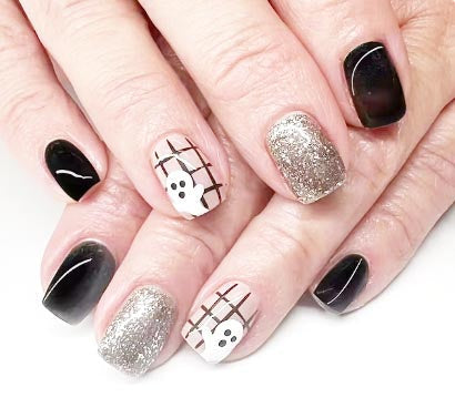 24Pcs Halloween Press-On Nails Set Colorful Short Square Skull Fake Nail Full Co
