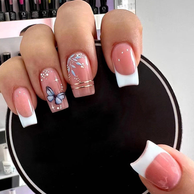 Spring romance: pink and white French butterfly manicure with nail tips
