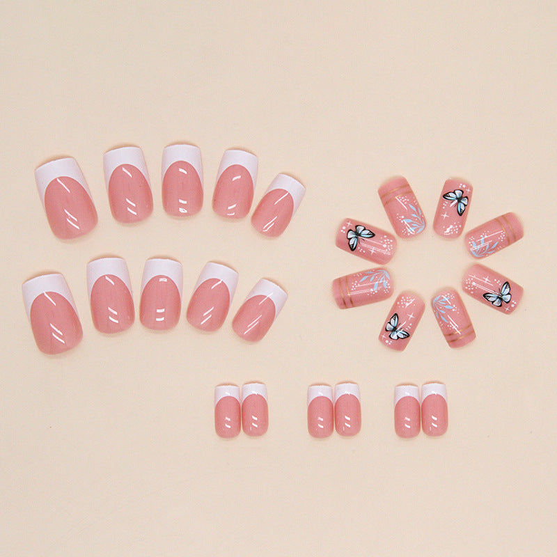 Spring romance: pink and white French butterfly manicure with nail tips