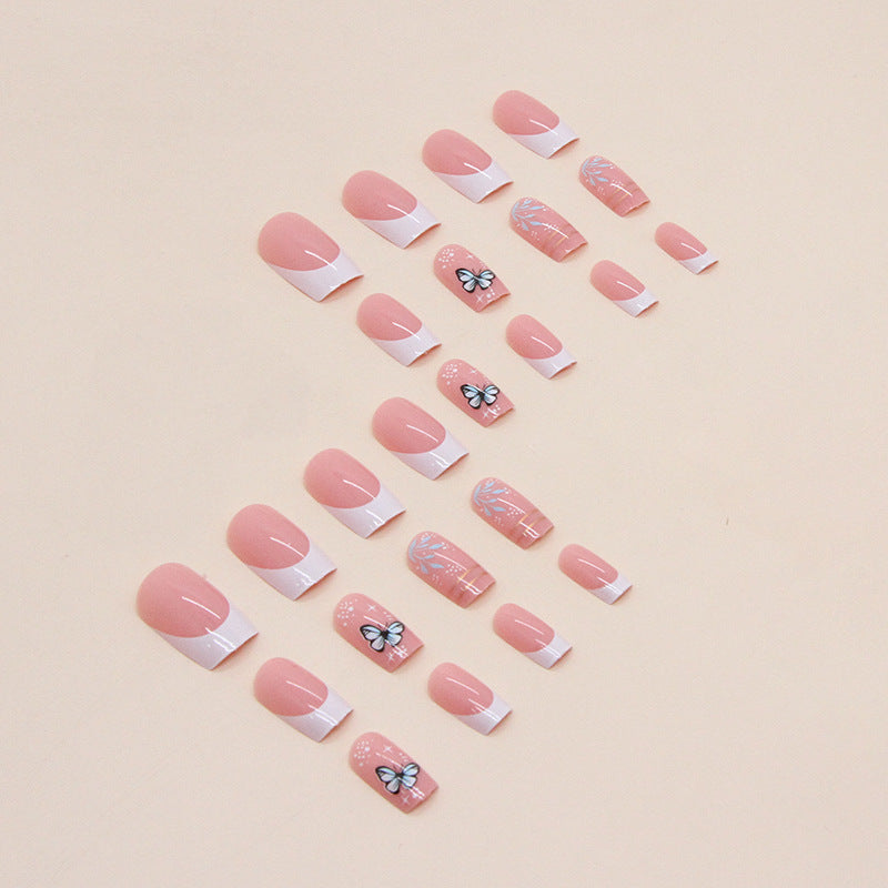Spring romance: pink and white French butterfly manicure with nail tips