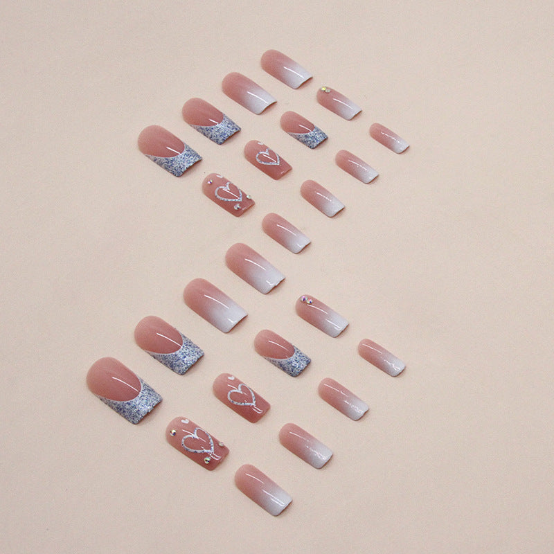 24pcs Short French Gradient Heart Nails