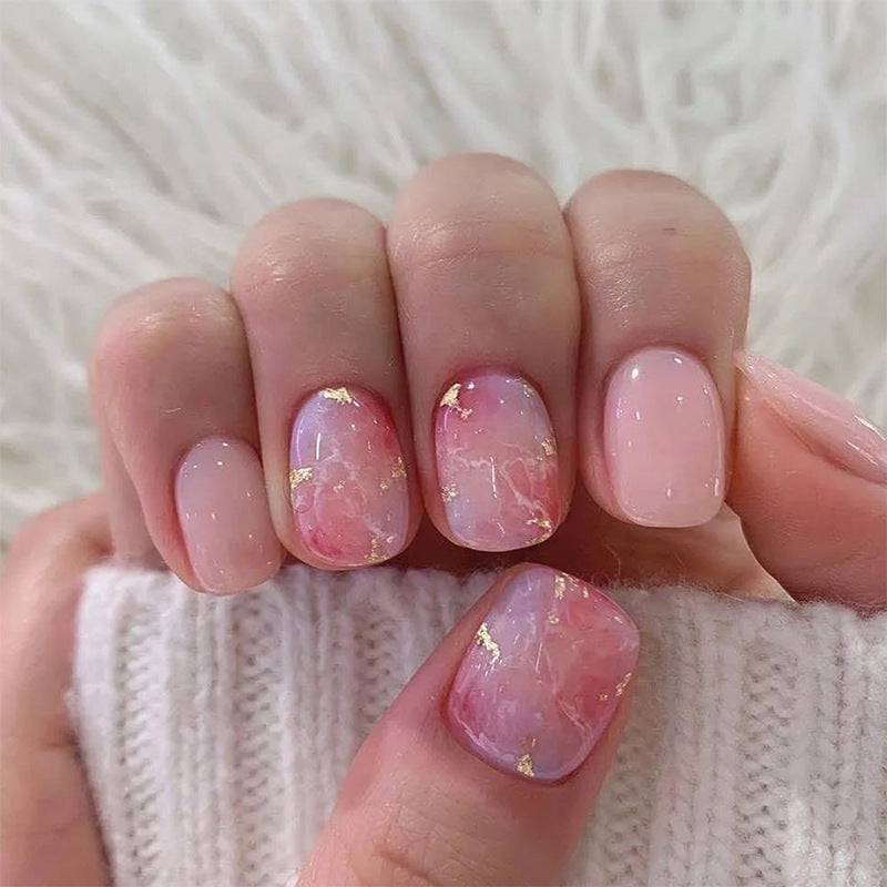 24-piece set of short false nails for spring and summer French style