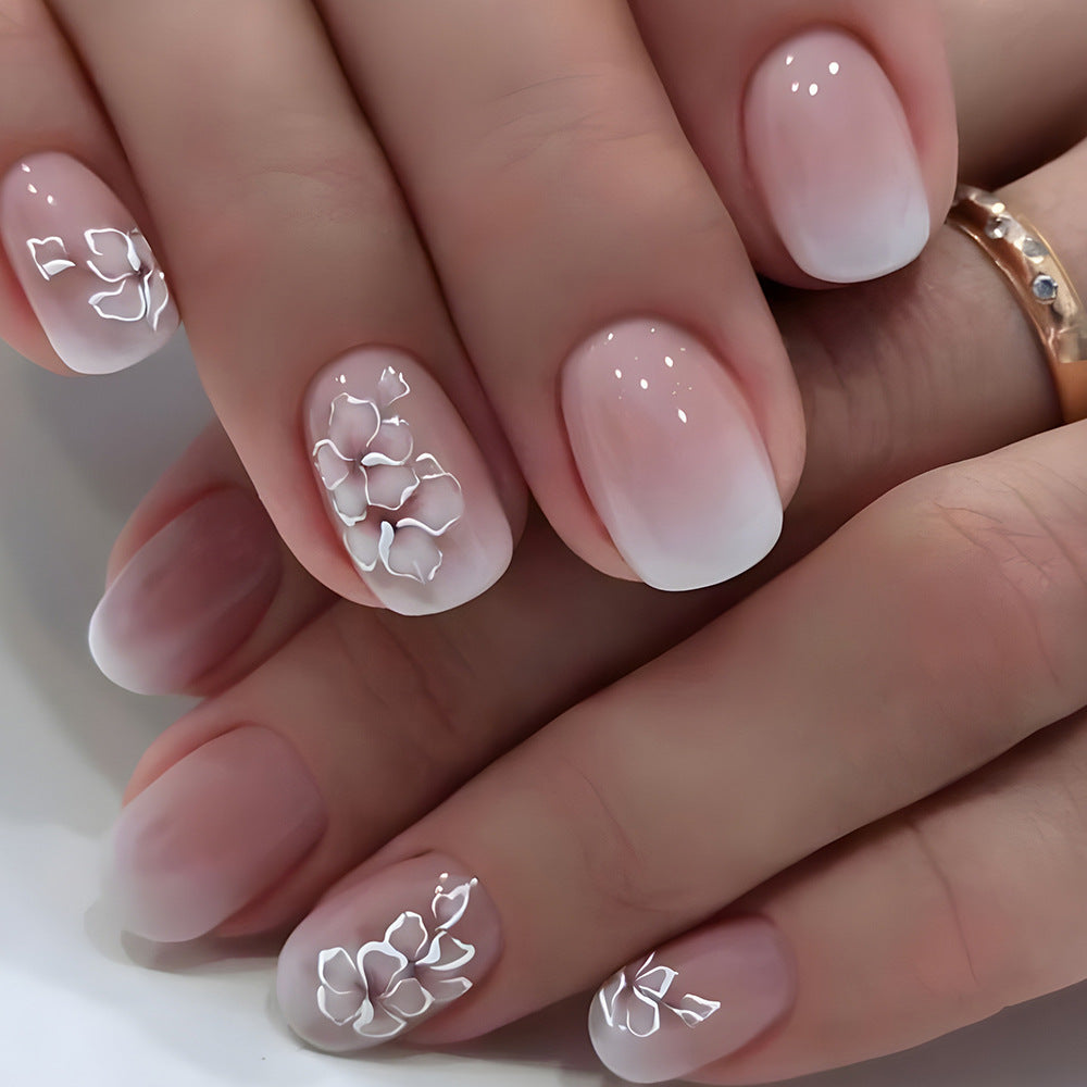 24-piece set of short false nails for spring and summer French style