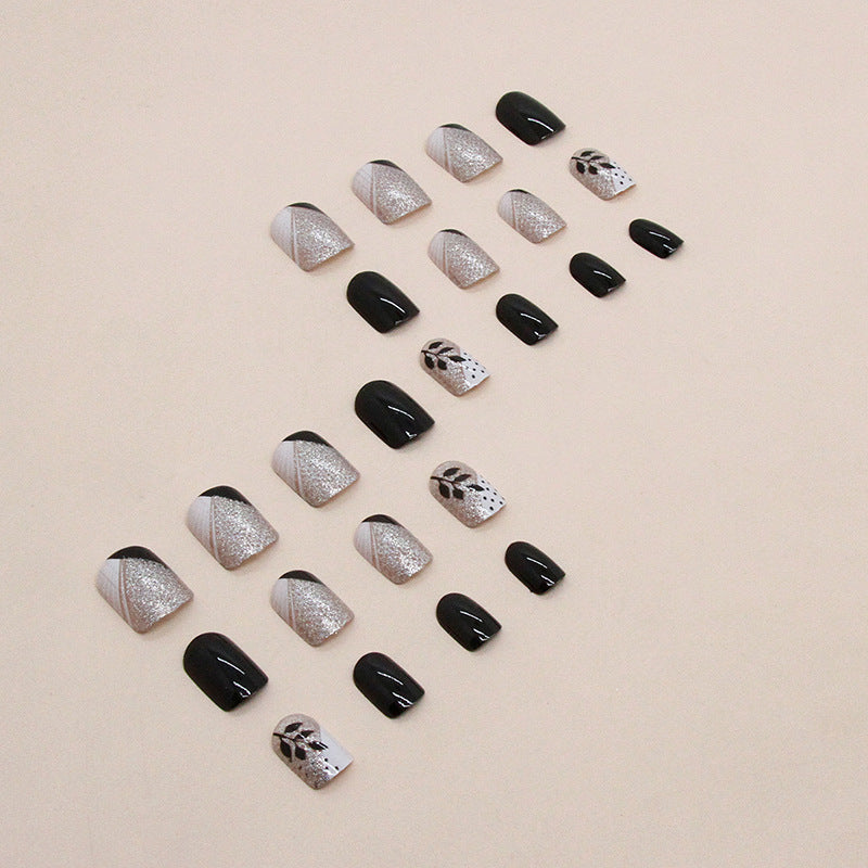 24pcs short method color simple leaf nails with file strip 1 and jelly glue 1