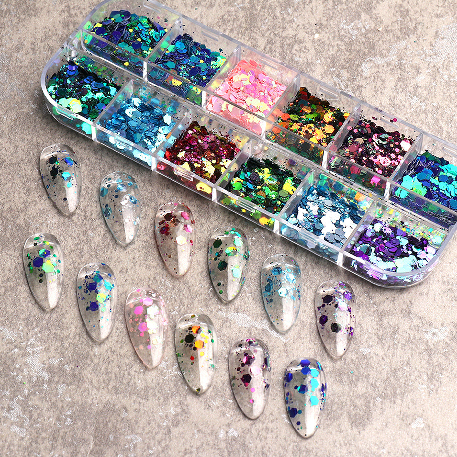 1 set of Chameleon Nail Sequins Mermaid Mirror Hexagon 3D Glitter Sequins DIY Laser Sequins