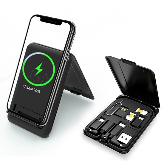9-In-1 Fast Wireless Charger Stand | Multi-Cable Adapter & SIM/TF Card Storage Box