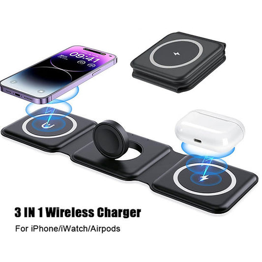 3-In-1 Magnetic Wireless Charger Pad Stand | Fast Wireless Charging Dock Station