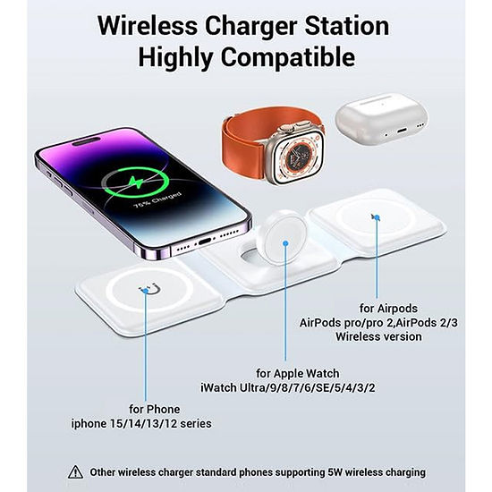 3 in 1 Magnetic Wireless Charger Pad Stand Fast Wireless Charging Dock Station