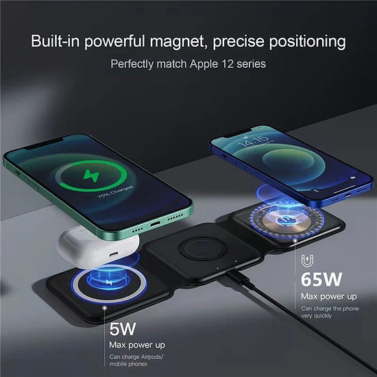 3 in 1 Magnetic Wireless Charger Pad Stand Fast Wireless Charging Dock Station