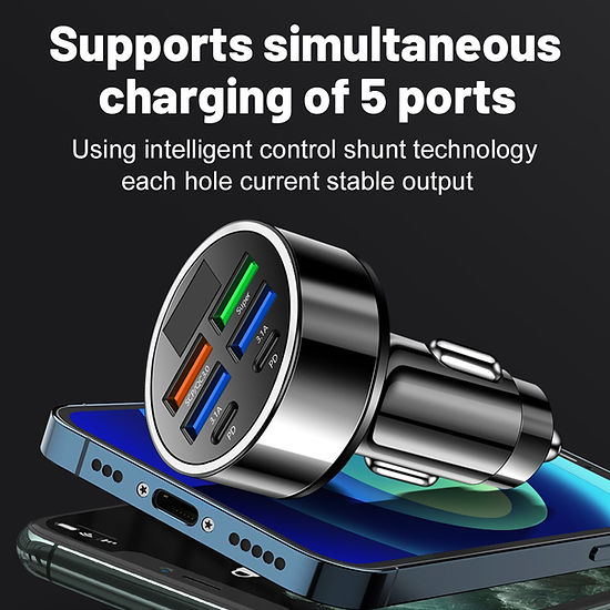 Car Charger Super Fast Charging 6 In 1 Multi-port Digital Display Mobile Charger