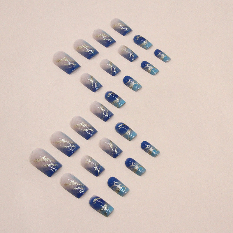 24pcs Short French Minimalist Smudge Line Nails Gold Line Press-On Nails