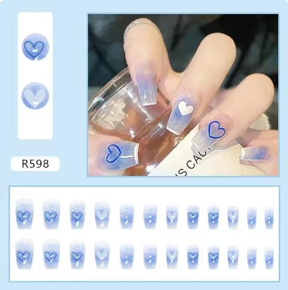 24 nail art pieces Sweet fake nail patches. Women's wearable nail patches with pink glitter