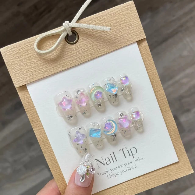 10 pieces of press-on nail stickers, hand-designed nail art, flower decoration, wearable nails, high quality nail art