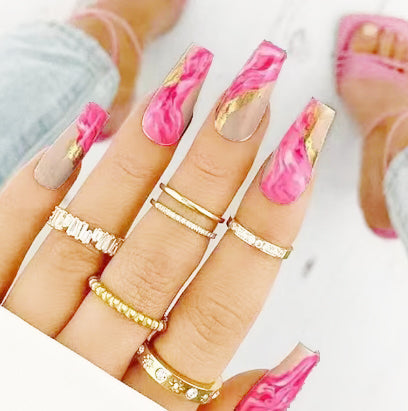 French manicure medium long press-on nails covered with false nails