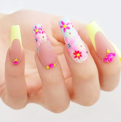 French manicure medium long press-on nails covered with false nails
